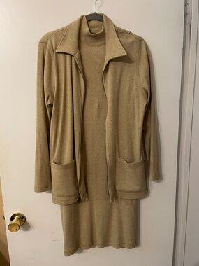 Carol Anderson California Two-Piece Taupe Knit Dress and Zip Cardigan Set Size 6